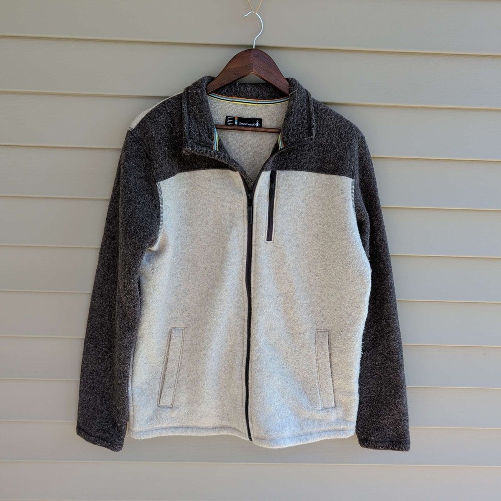 Smartwool Hudson Trail Fleece Jacket Mens Large Gray Colorblock Wool Full Zip